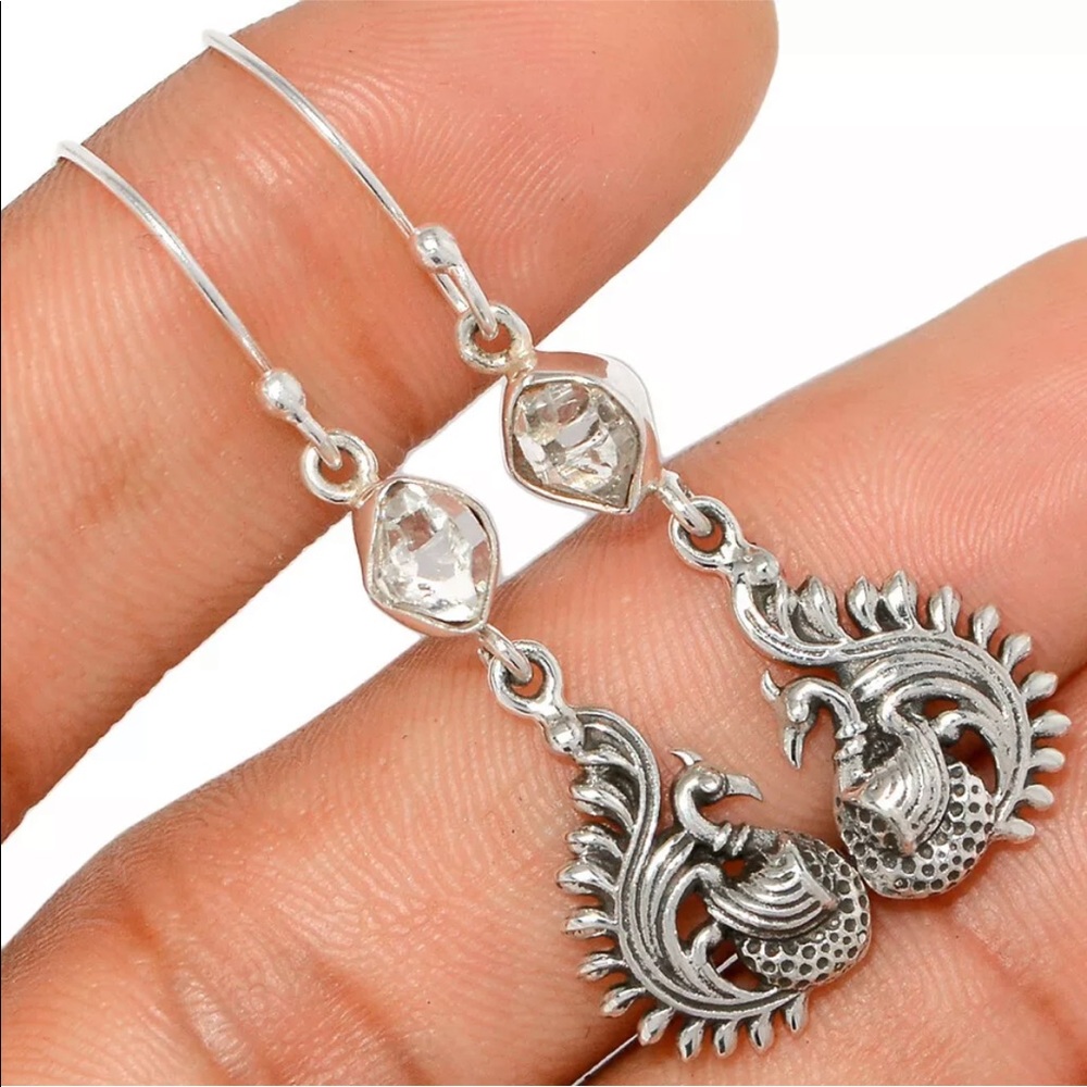 Herkimer diamond or Larimar silver peacock earrings - Picture 2 of 4
